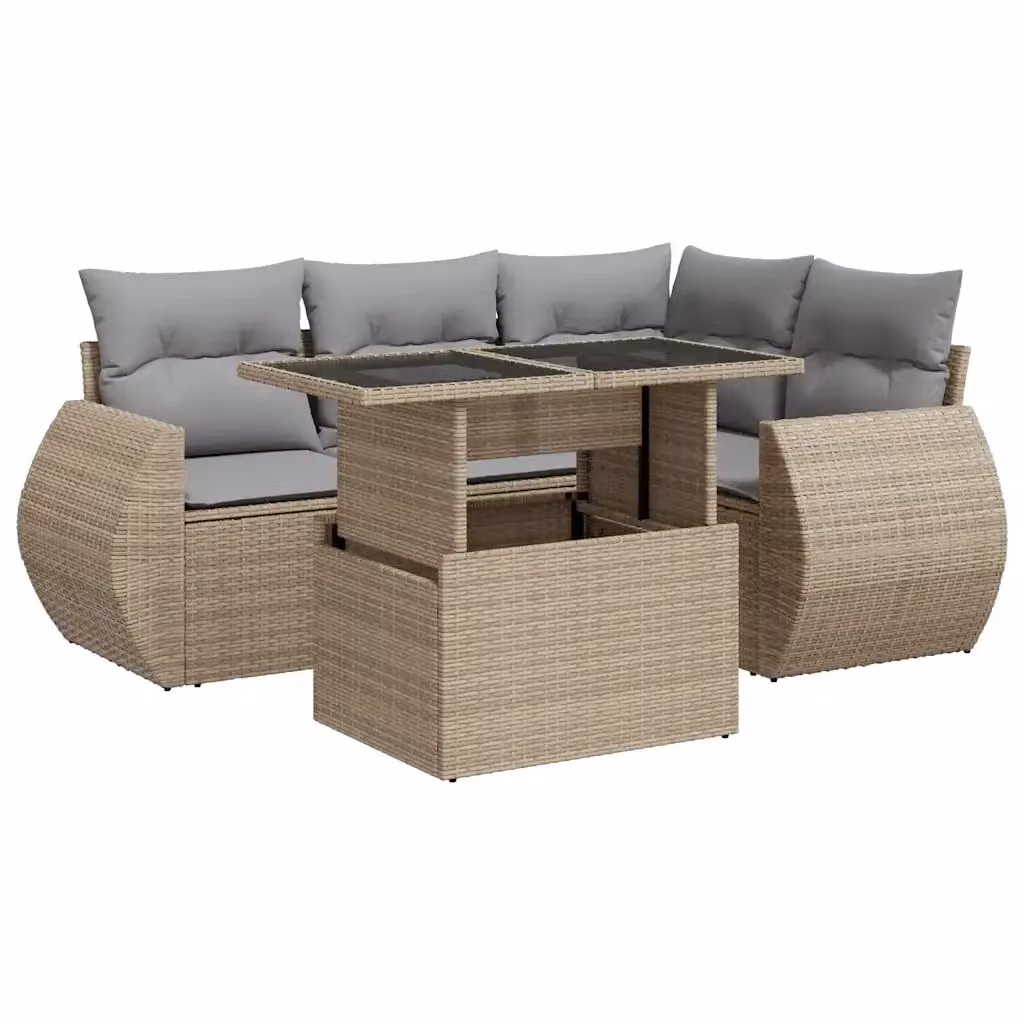Set Divano da Giardino 5 pz vidaXL in Polyrattan con Cuscini Beige e Grigio per Giardino e Terrazza – 2