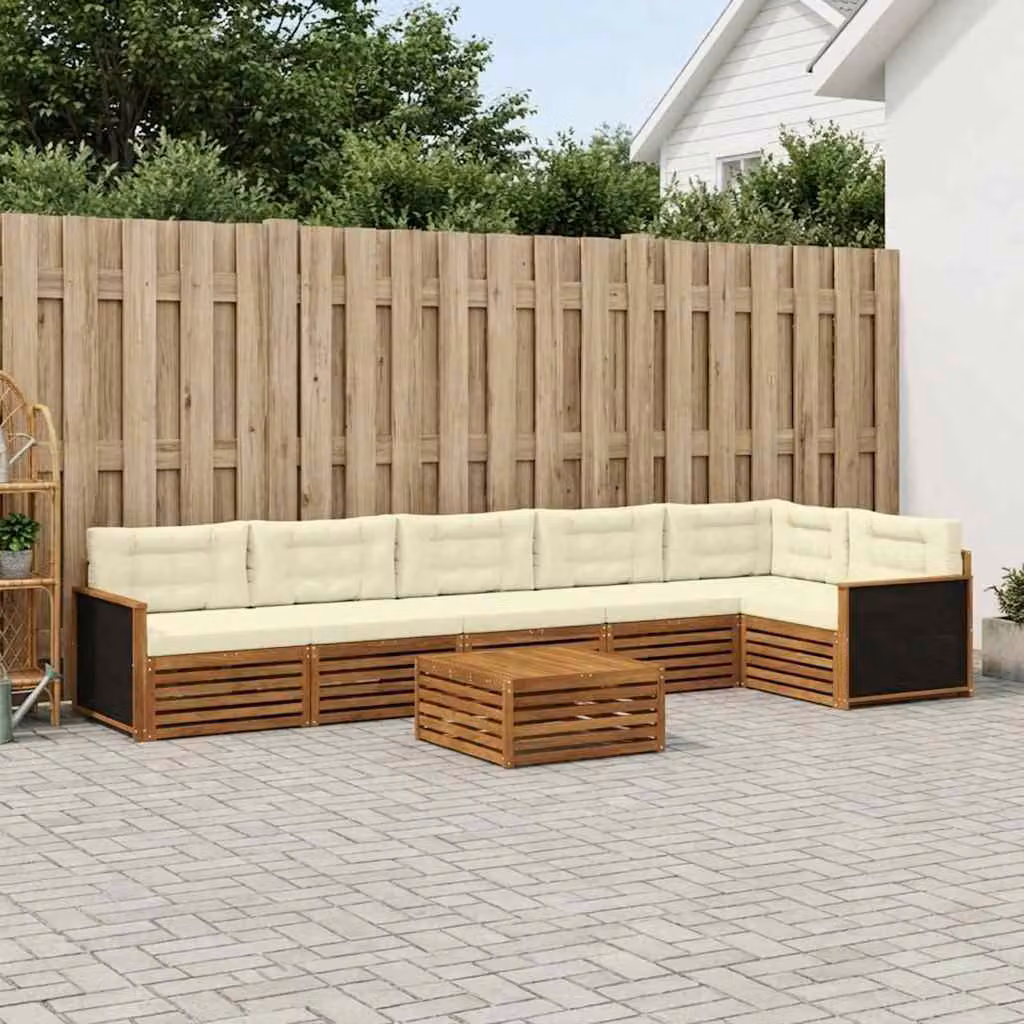 Set di divani da esterno vidaXL 7 pz in legno di acacia e poliestere, colore naturale e crema
