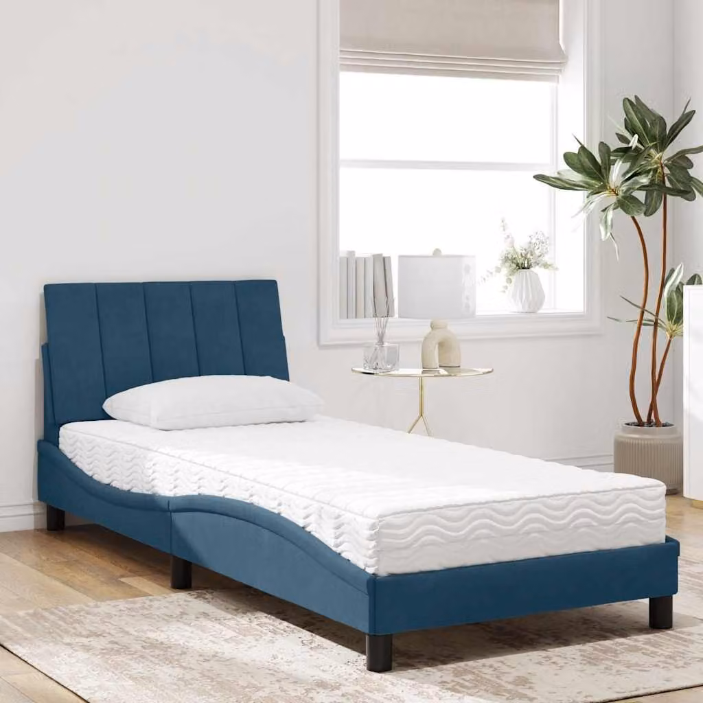 Letto con Materasso Hanko vidaXL in Velluto Blu, L/P/H: 80 x 200 cm – 1