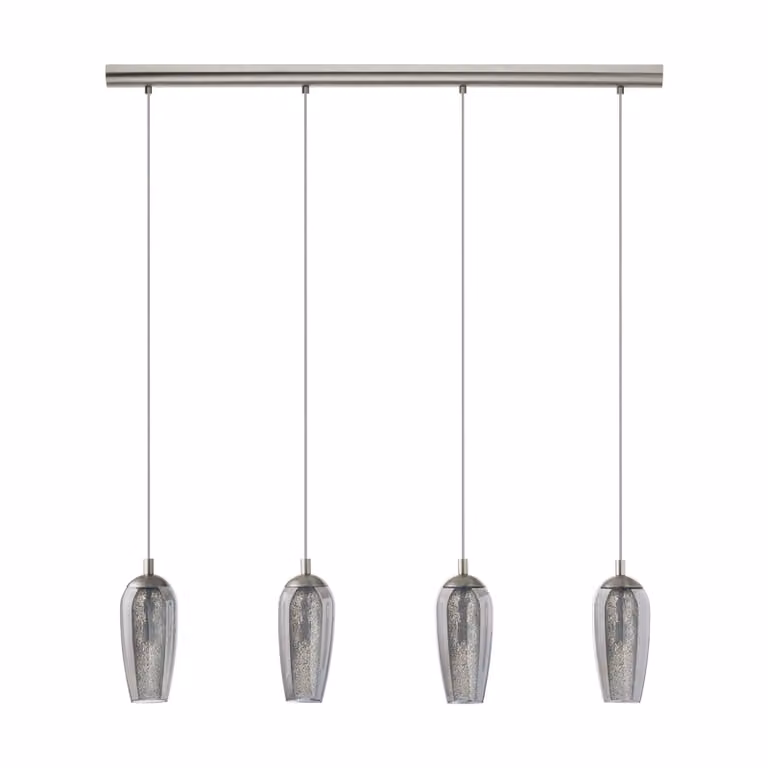Lampada a sospensione a 4 luci nichel-nero opaco-transp Granillefarsala