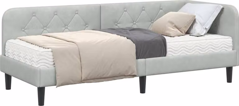 Cornice del letto ad angolo Grigio chiaro 80 x 200 cm Velluto