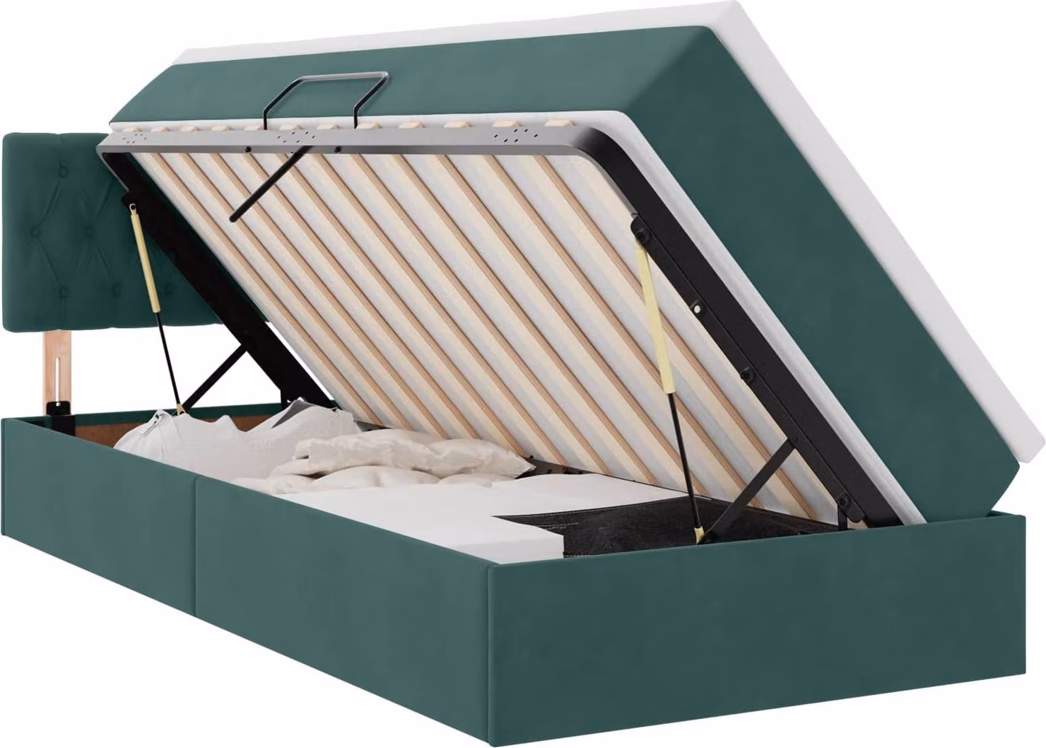 Letto con contenitore LED e materasso Verde Scuro 90 x 200 cm