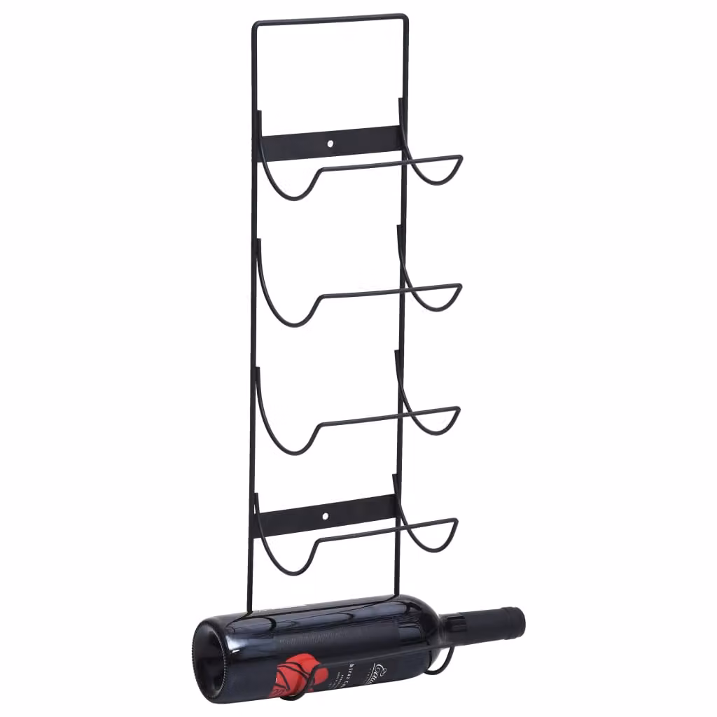 vidaXL Portavini da Parete in Ferro Nero per 5 Bottiglie L: 58,5 cm, P: 15,0 cm, H: 11,0 cm