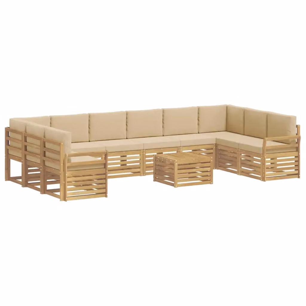 Set di divani da esterno vidaXL 11 pezzi in legno di acacia con tavolo da caffè, colore bianco e beige – 2