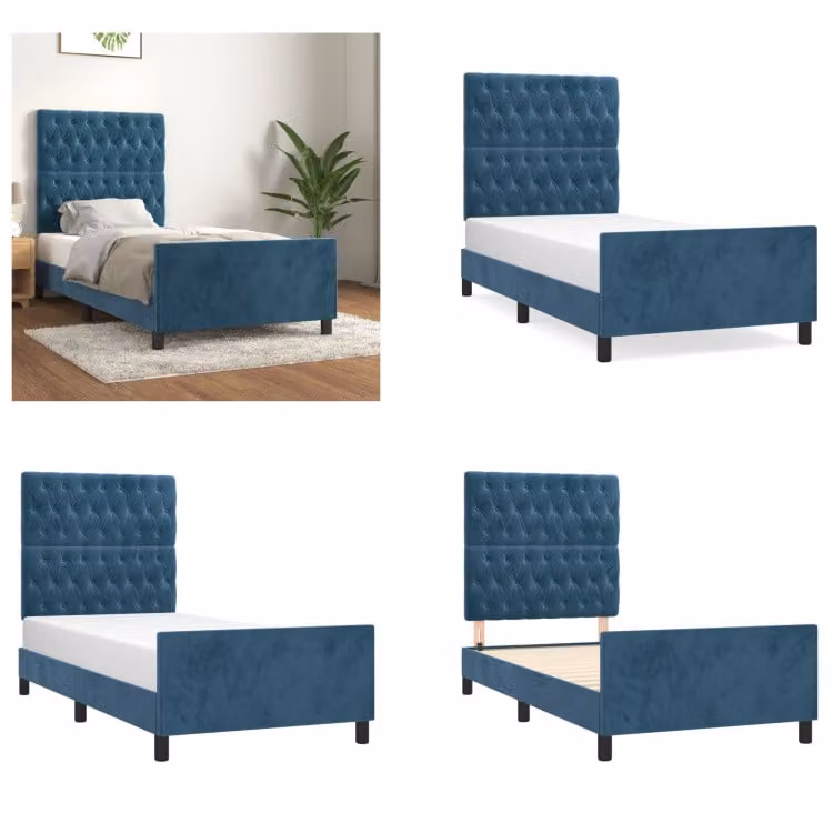 vidaXL Struttura letto con testiera blu scuro 100x200 cm in velluto - Struttura letto con testiera - Struttura letto con testiera - Struttura letto - Letto con testiera