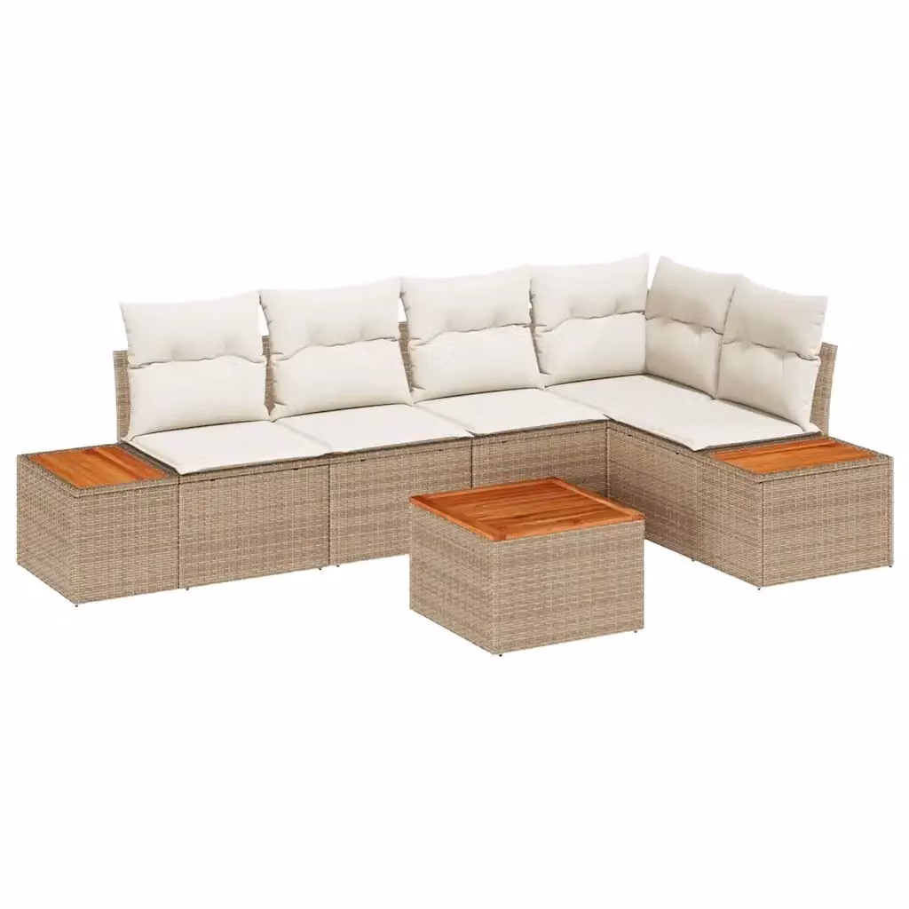 Set Divano da Giardino a L vidaXL 6 Pezzi Beige con Cuscini e Tavolino in Rattan e Metallo – 2