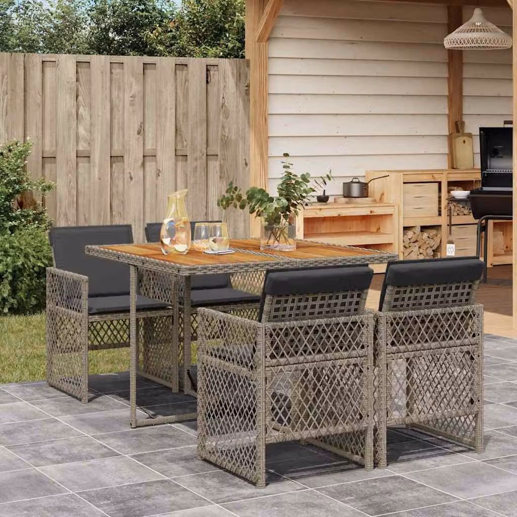 vidaXL Set da Pranzo da Giardino 5 pz in Legno di Acacia e Polyrattan Grigio – 1