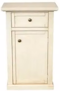 Mobiletto da ingresso KIVIO in legno di pino color avorio anticato opaco con 1 porta e 1 cassetto