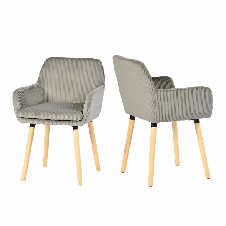 Meubles Cosy: set da 2 sedie da pranzo in stile scandinavo con gambe in legno e braccioli in velluto a coste grigio – ELIA