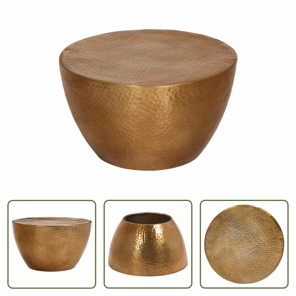 The Living Store Tavolino Alluminio Martellato Ø 50x30 cm Ottone