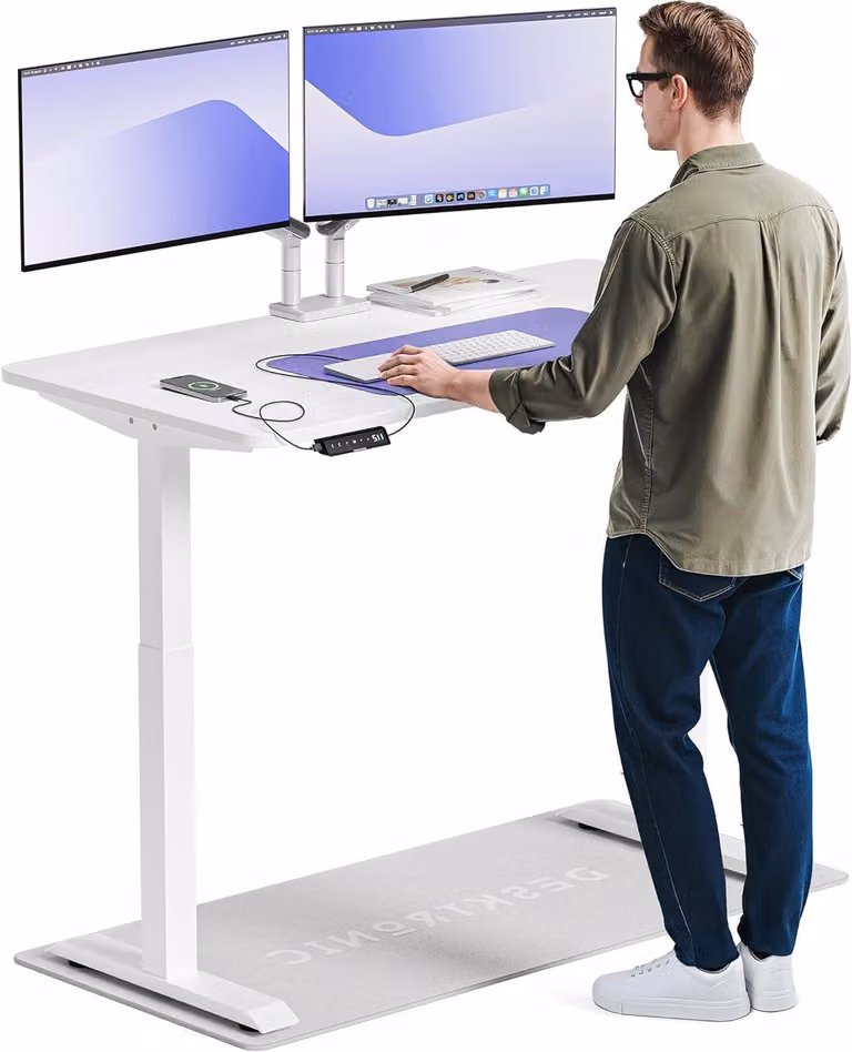 Scrivania regolabile in altezza, da seduto a in piedi, con dimensioni 140 x 70 cm, dotata di un motore双重 e di funzioni di memoria