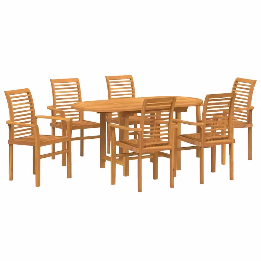 Set da pranzo per giardino e terrazzo vidaXL in legno di teak marrone, 7 pezzi, tavolo rettangolare estensibile – 2