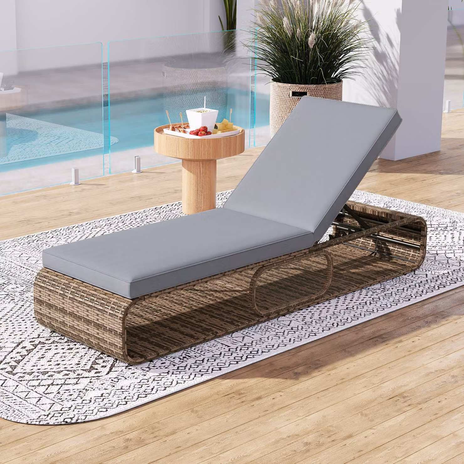 Lettino prendisole in rattan Costway per giardino con schienale regolabile e spazio di archiviazione, Grigio