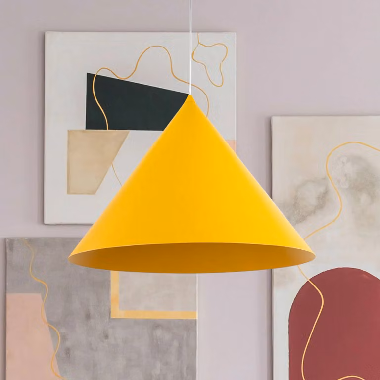 Lampada a sospensione Cono, 1 luce, Ø 50 cm, gialla, E27 Cono TK Lighting, dimmerabile, Giallo / Arancione, Soggiorno / Sala da pranzo, Metallo, Moderno
