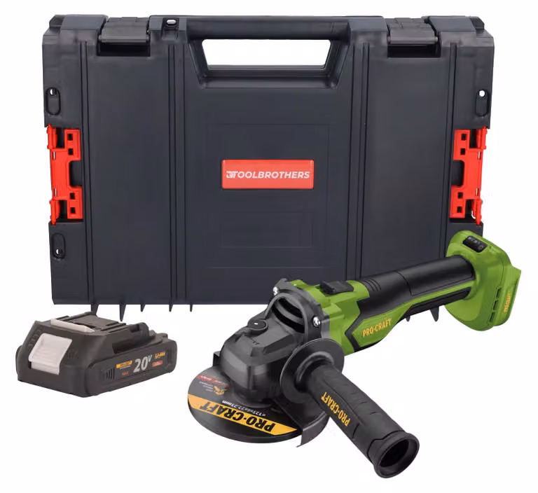 Smerigliatrice angolare a batteria Procraft PGA22-BB 20 V 125 mm Brushless + 1x batteria 2,0 Ah + valigetta RHINO Toolcase - senza caricabatteria