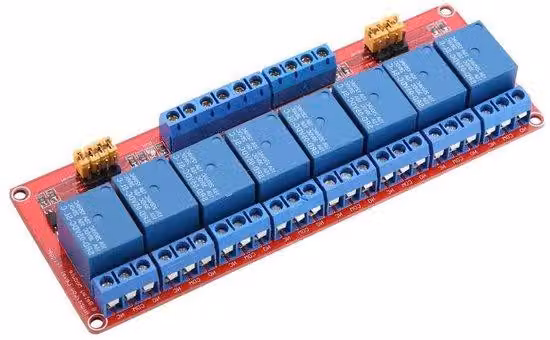 Modulo relè a 8 fili, interfaccia luci, connettore a incasso per pannello, regolatori di tensione alta e bassa, 5 V/12 V/24 V con bulloni di fissaggio