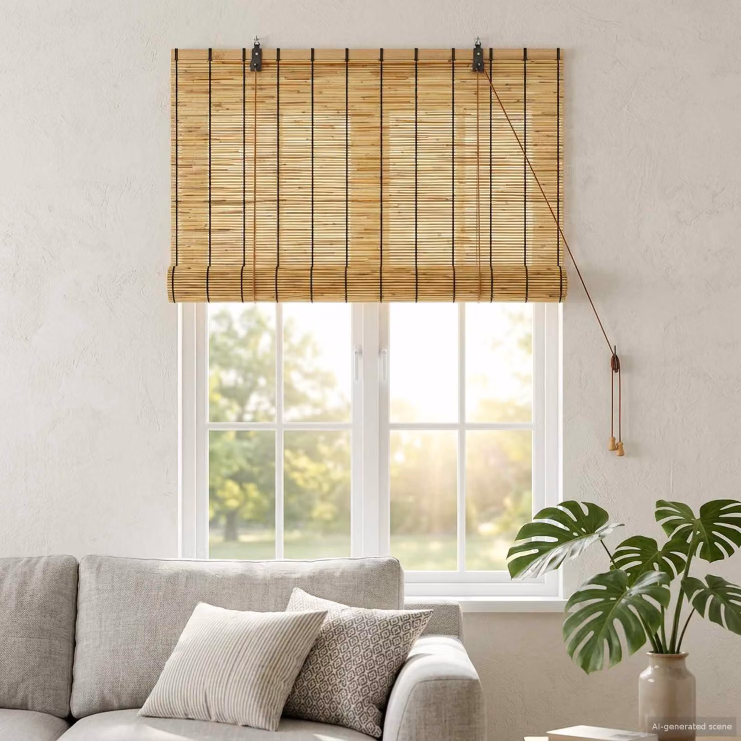 Tenda a rullo vidaXL in bambù beige e marrone, resistente ai raggi UV, L 100 cm x H 160 cm