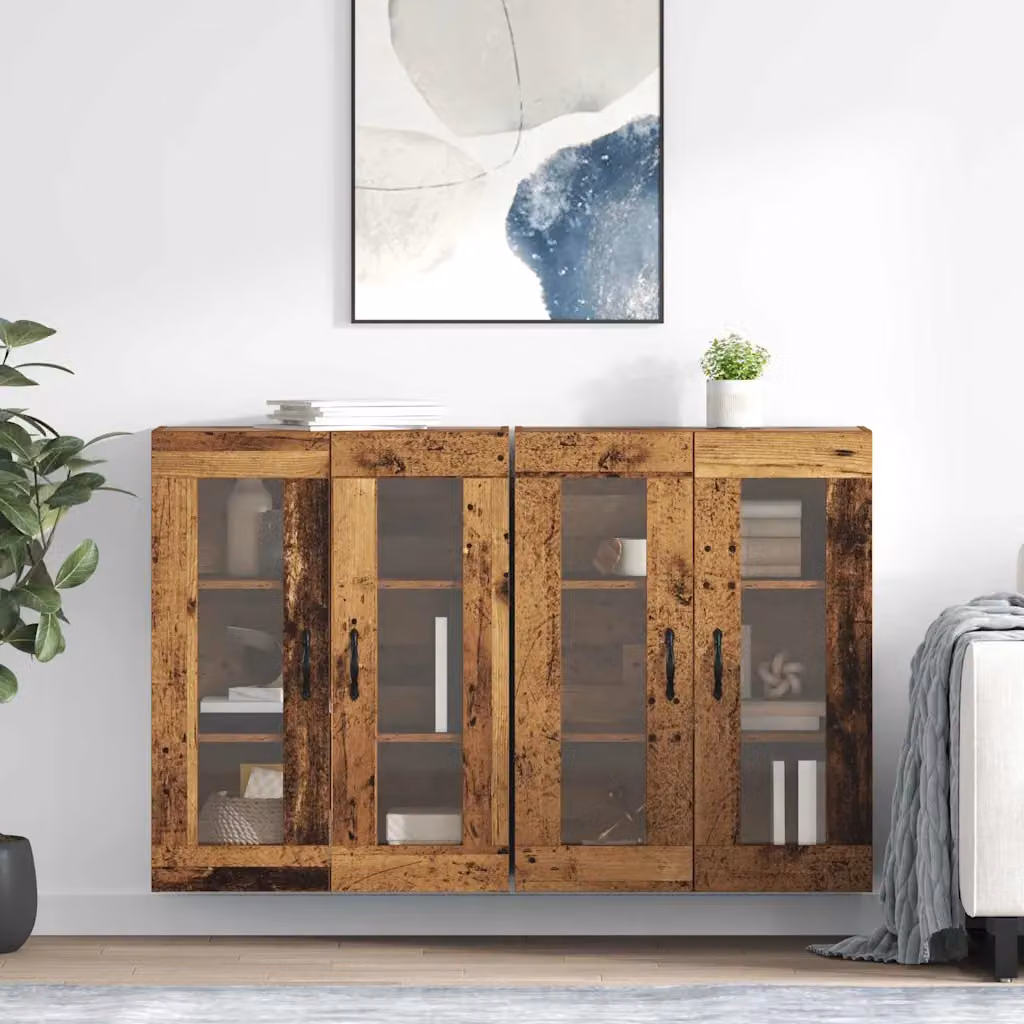 Set di 2 armadi da parete vidaXL in legno e vetro marrone con ante in vetro, L: 69,5 cm, P: 34 cm, H: 90 cm – 1