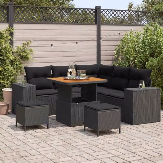 Set Divano da Giardino 8 pz Nero polyrattan 3361999