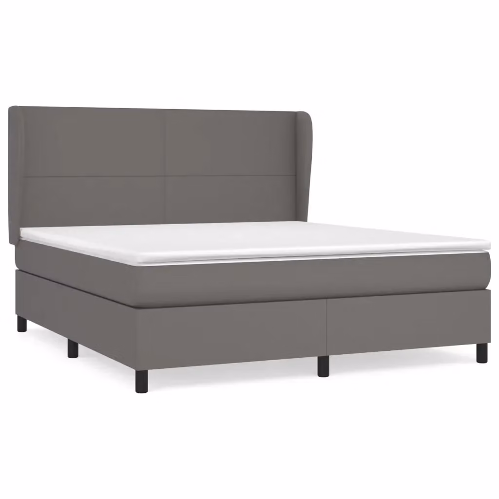 vidaXL Giroletto a Molle con Materasso in Similpelle Grigio e Bianco L/P/H: 160 x 200 x 128 cm – 2