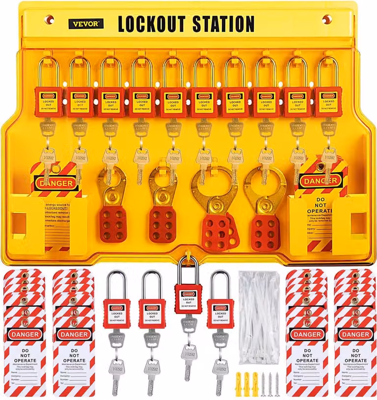 58 kit di blocco e segnalazione, kit di sicurezza elettrica Loto che include lucchetti, stazione di blocco, cerniera, etichette e fascette, strumenti di sicurezza per blocco e segnalazione per uso industriale, energia elettrica, macchinari