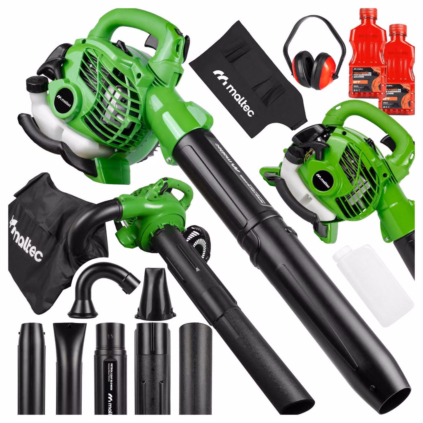 Aspiratore a benzina per foglie, soffiatore per foglie, aspiratore da giardino con trituratore MalTec MasterBlow7500W, motore a 2 tempi da 26 cc, aspiratore trituratore