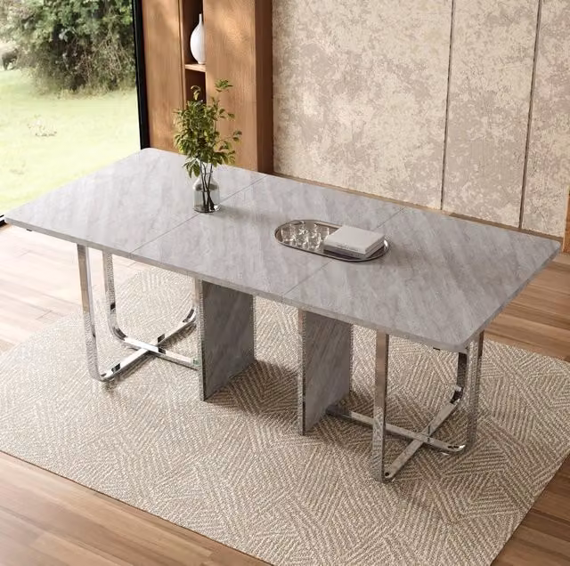 Tavolo da pranzo ULEVR 180x80x75 cm per 6-8 persone, piano in MDF grigio e gambe in metallo argento