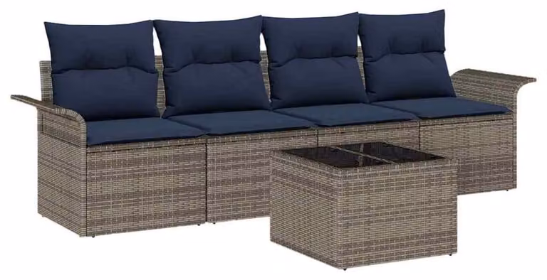 Set di divani con cuscino 5 pcs Grigio polyrattan