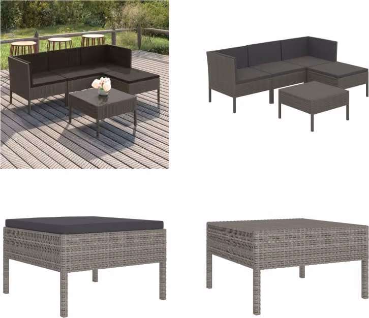 vidaXL set salotto da giardino 5 pezzi con cuscini in poly rattan grigio - Set divano da giardino - Set divano da giardino - Set divano da giardino - Set divano da giardino