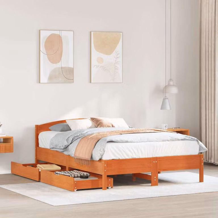 Letto in legno di pino rustico vidaXL senza materasso, colore marrone cera, L 120 x P 200 cm