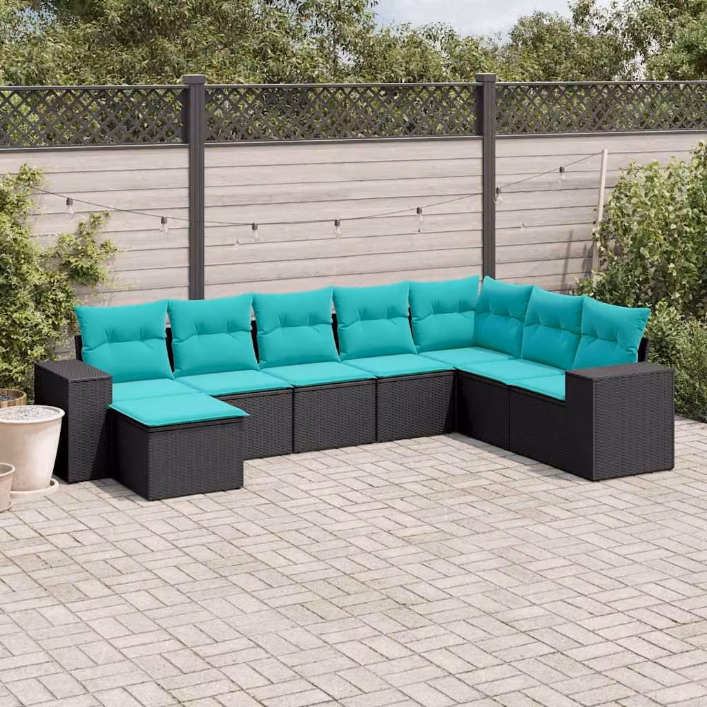 Set di divani da giardino vidaXL 8 pz in polyrattan nero con cuscini imbottiti e coperture rimovibili