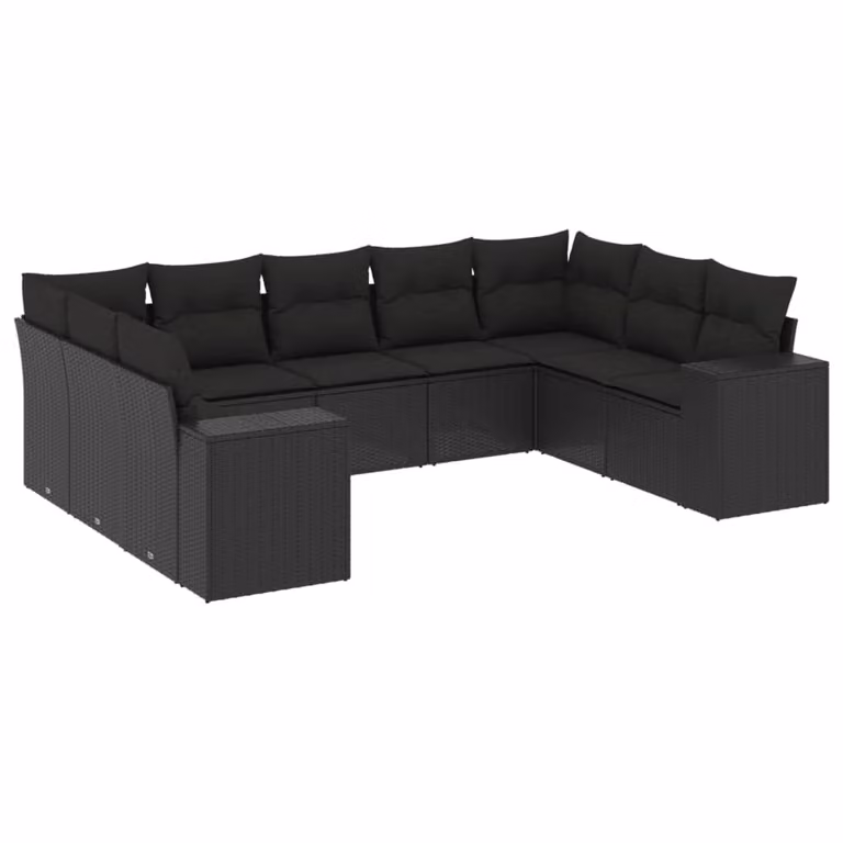 Set Divani da Giardino 9 pz con Cuscini Nero in Polyrattan