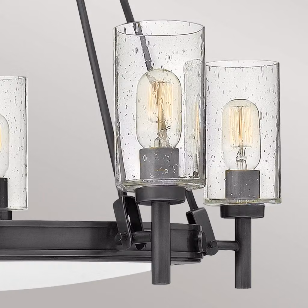 Lampadario a sospensione Collier Hinkley nero con 5 luci in vetro bianco e trasparente, regolabile e dimmerabile – 2