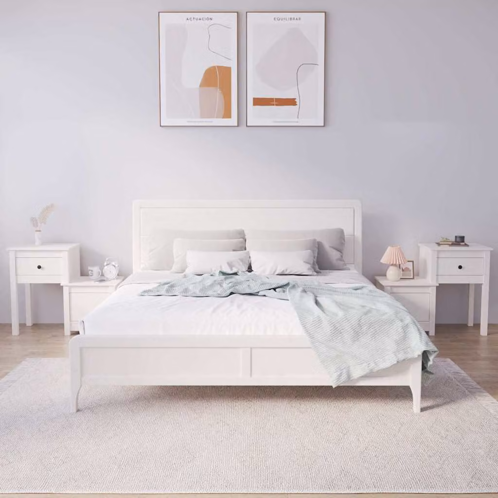 Set di 2 comodini vidaXL in legno massello di pino bianchi L 79,5 cm x P 38 cm x H 65,5 cm