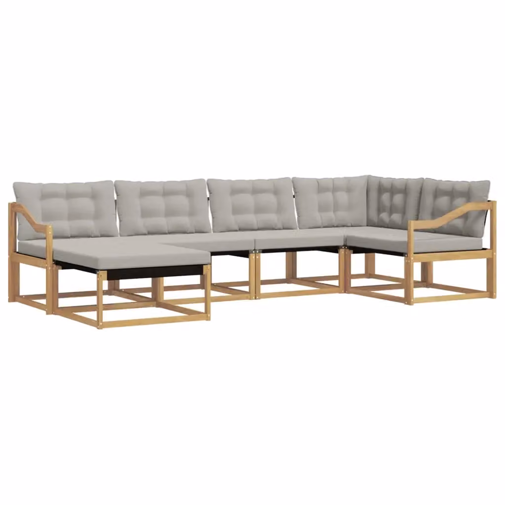Set di divani da esterno a L vidaXL in legno di acacia con cuscini, Bianco e Grigio – 2