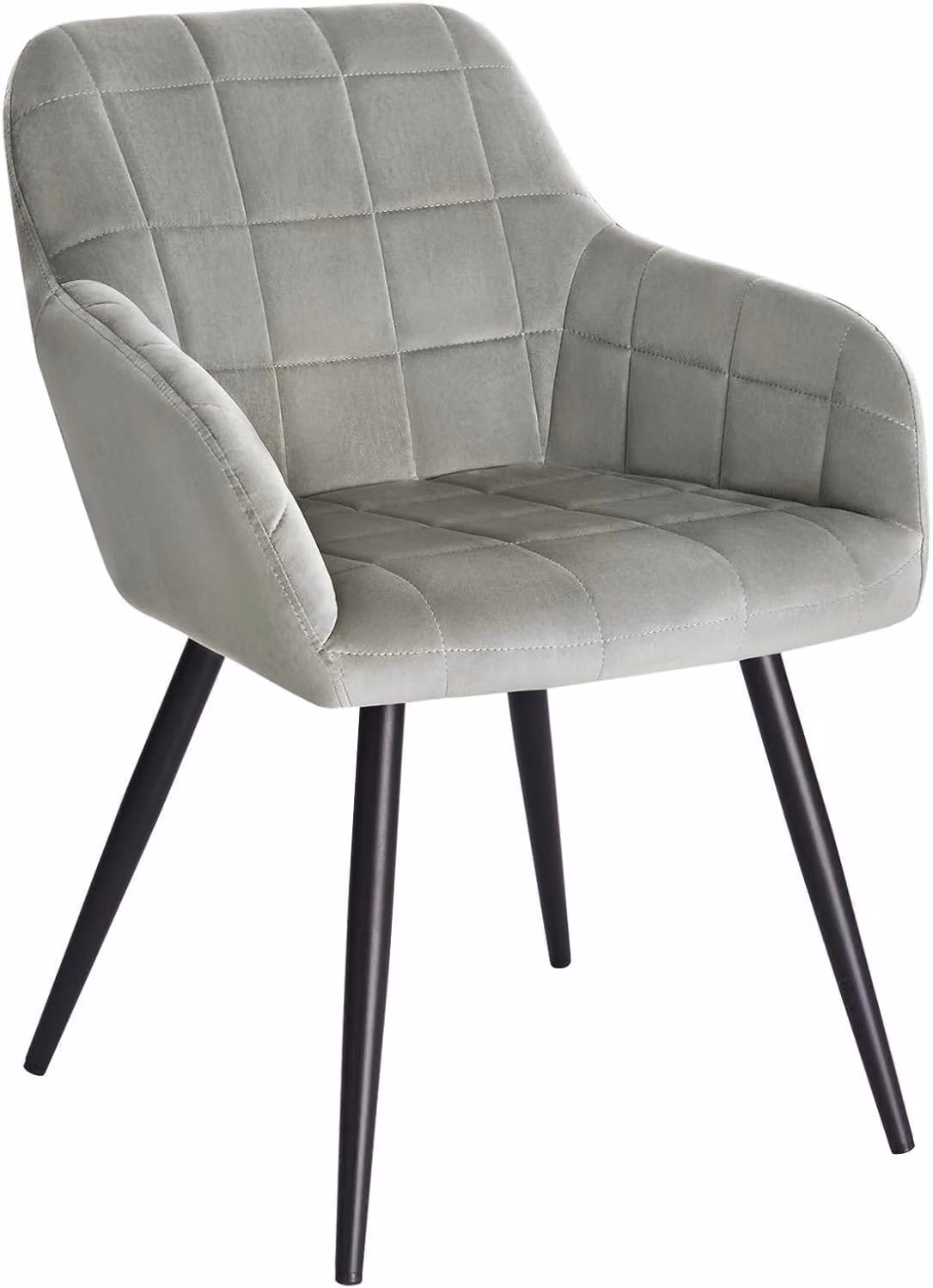 WOLTU Set di 1 sedia da sala da pranzo Sedia da cucina Sedia imbottita Sedia da soggiorno Poltrona con bracciolo, seduta in velluto, gambe in metallo, grigio