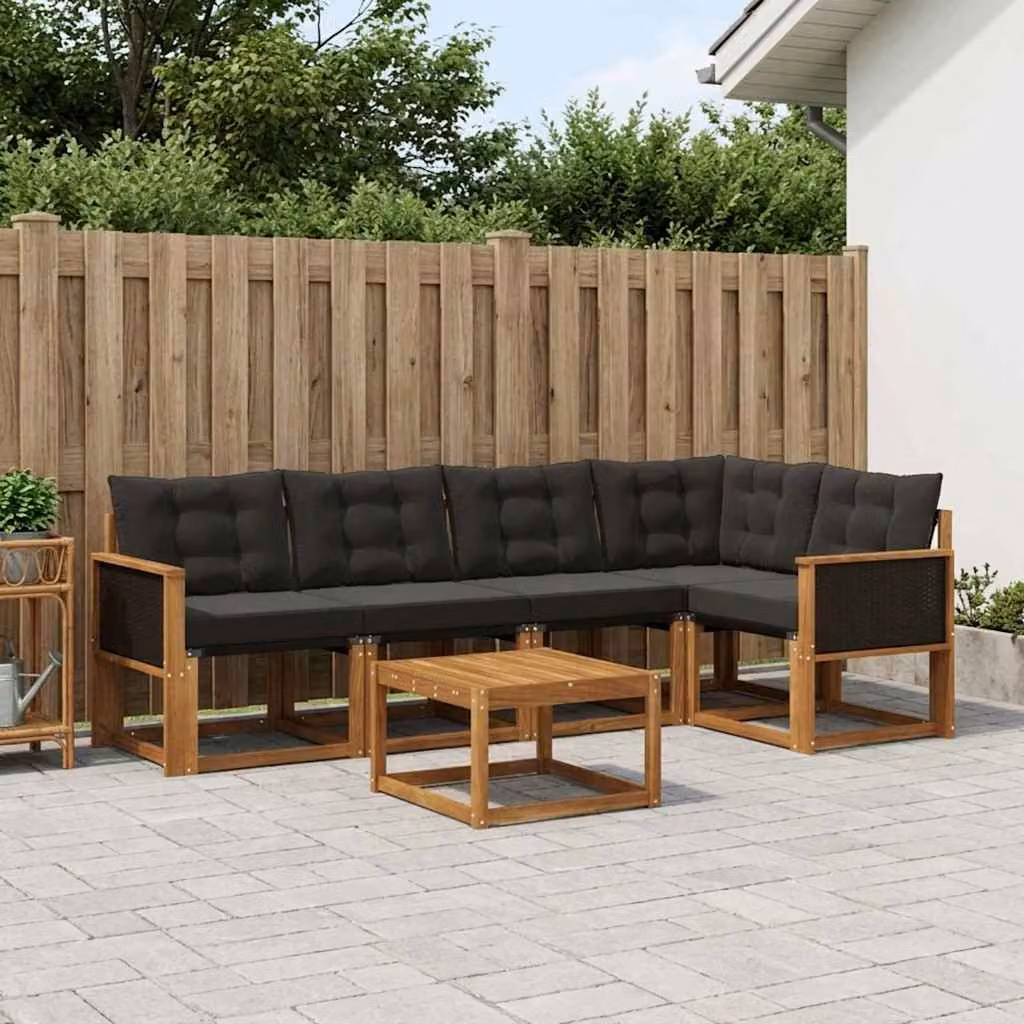 Set di divani da esterno vidaXL 6 pz in legno di acacia con tavolino, colore marrone e nero