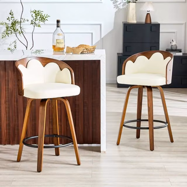Set di 2 sgabelli da bar WISHDOR con schienale floreale bianco e poggiapiedi in metallo, design moderno
