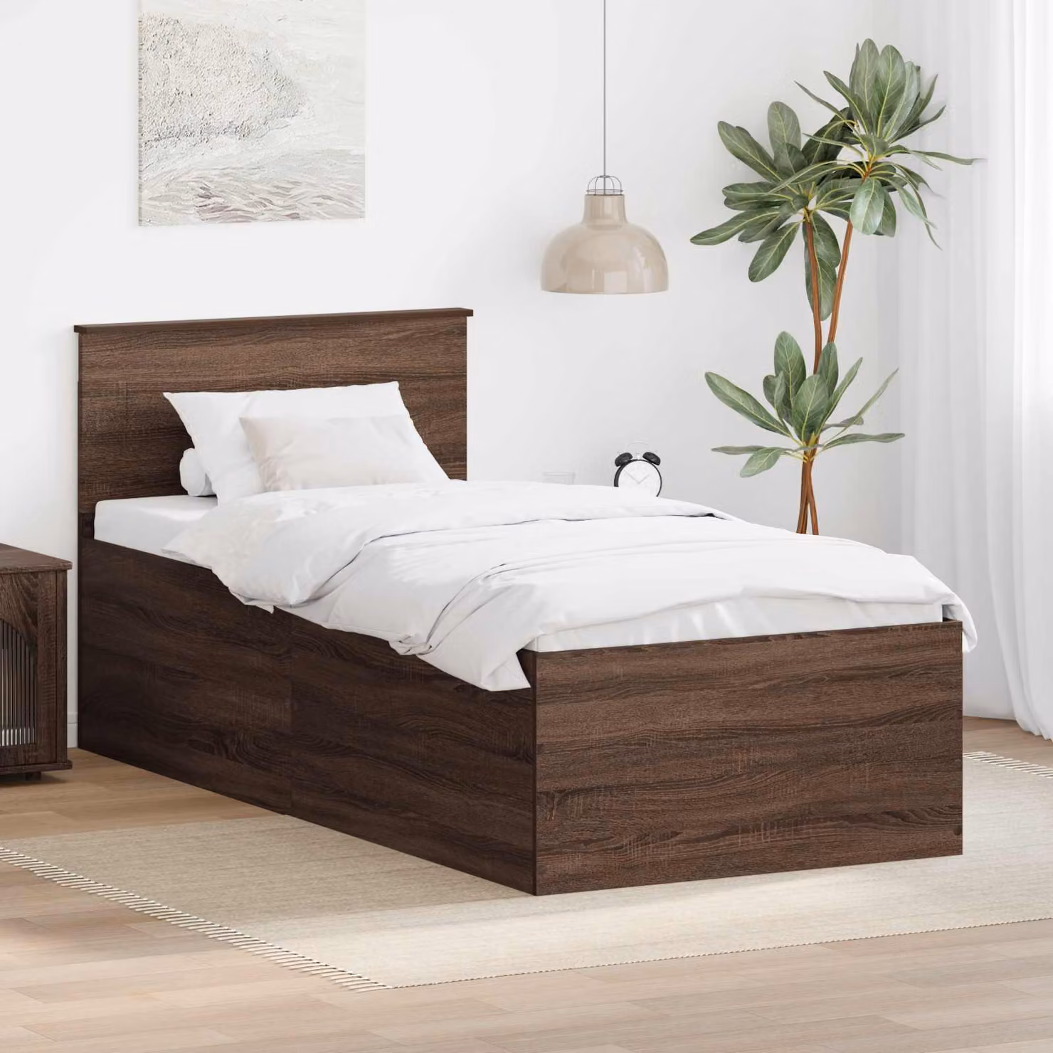 Struttura del letto con testiera vidaXL in legno color rovere marrone 90 x 190 cm – 1