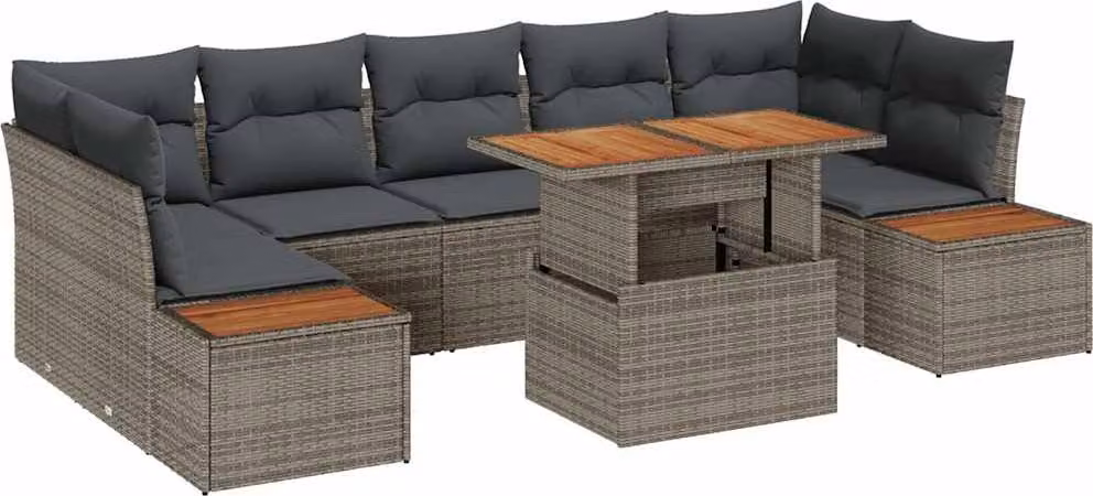 Set Divano da Giardino 8 pcs Grigio Poly Rattan