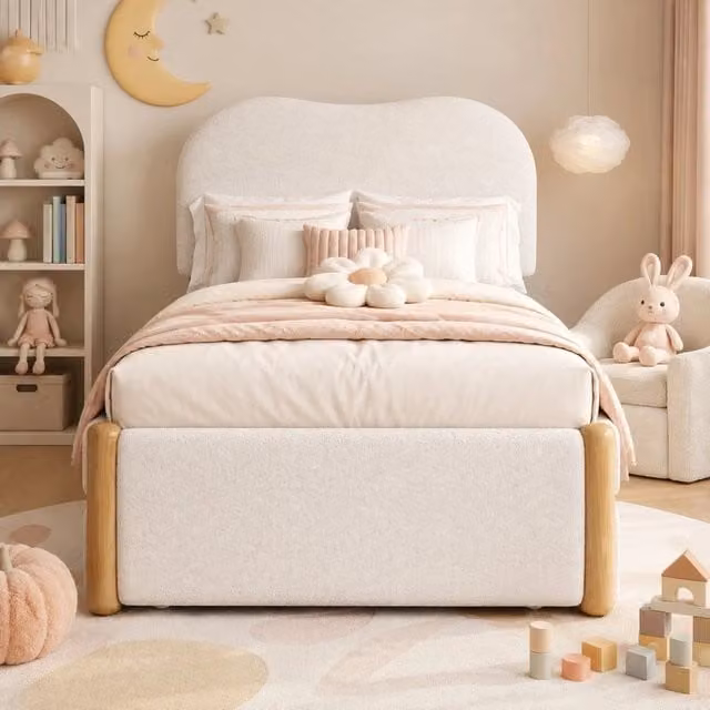 Letto imbottito 90x200 cm bianco con letto estraibile laterale
