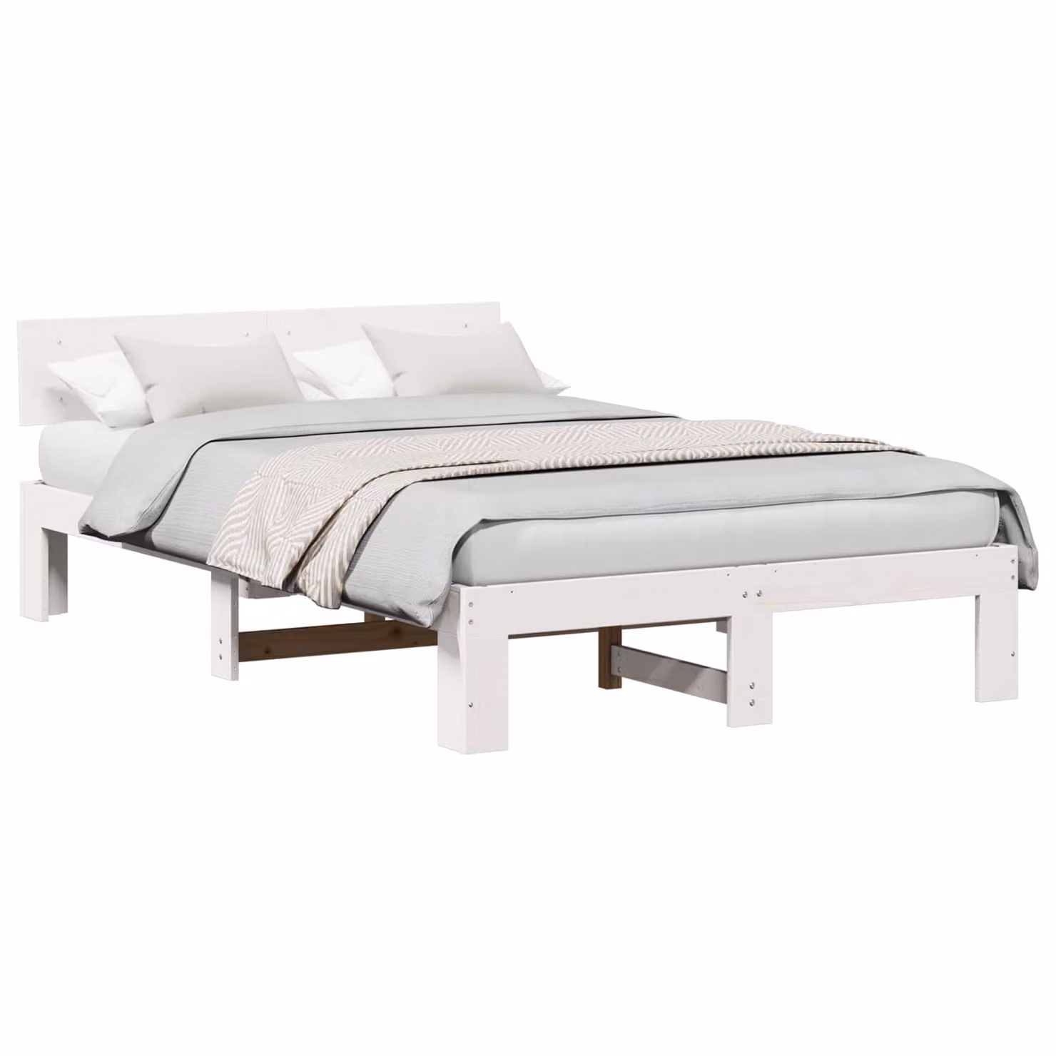 Struttura del letto moderna vidaXL in pino massello bianco L/P/H: 200 x 120 x 66 cm