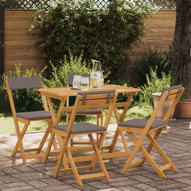 Set di 4 sedie da bistro vidaXL in legno di acacia oliato con cuscini grigi per giardino e terrazza