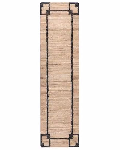 Beliani Tappeto rettangolare in juta con motivo 80 x 300 cm Tessuto Stile rustico Soggiorno Camera da letto Beige e nero