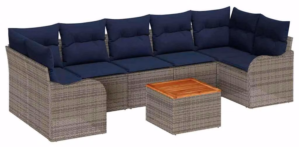 Set da giardino composto da 8 pezzi, colore grigio, realizzato in rattan sintetico