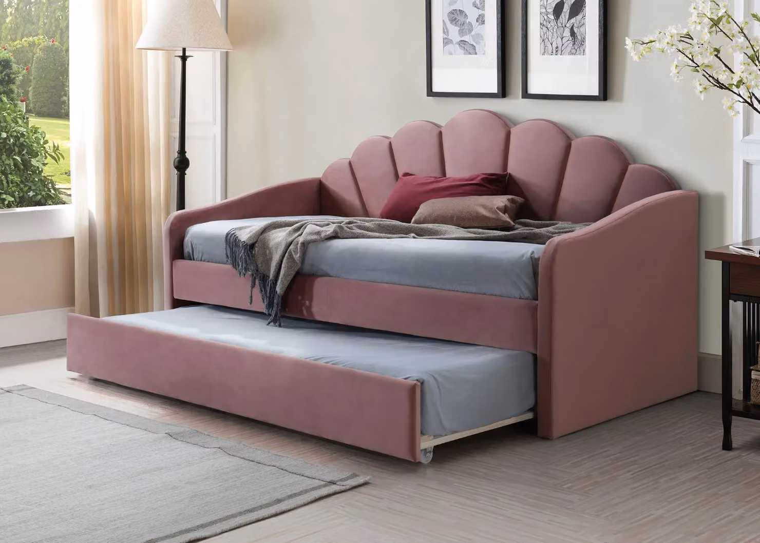 Letto singolo con letto aggiuntivo MALIKA - 90x200 cm, rosa