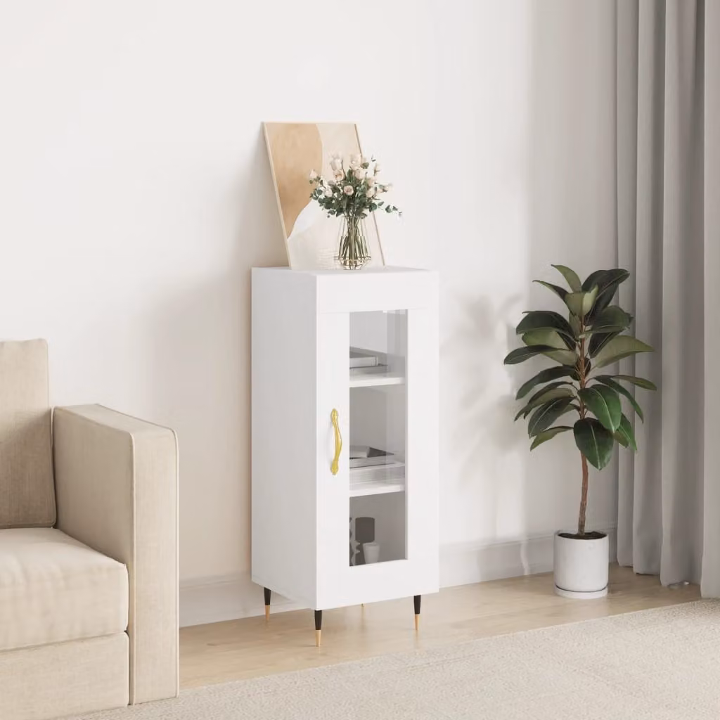 Credenza a parete vidaXL Bianca con ante in vetro e ripiani interni, L/P/H: 34,5 x 34 x 90 cm