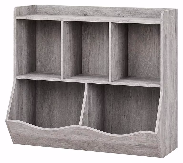 Set di 2 scaffali per bambini, organizer per giocattoli e libri con 5 scomparti in MDF, colore grigio