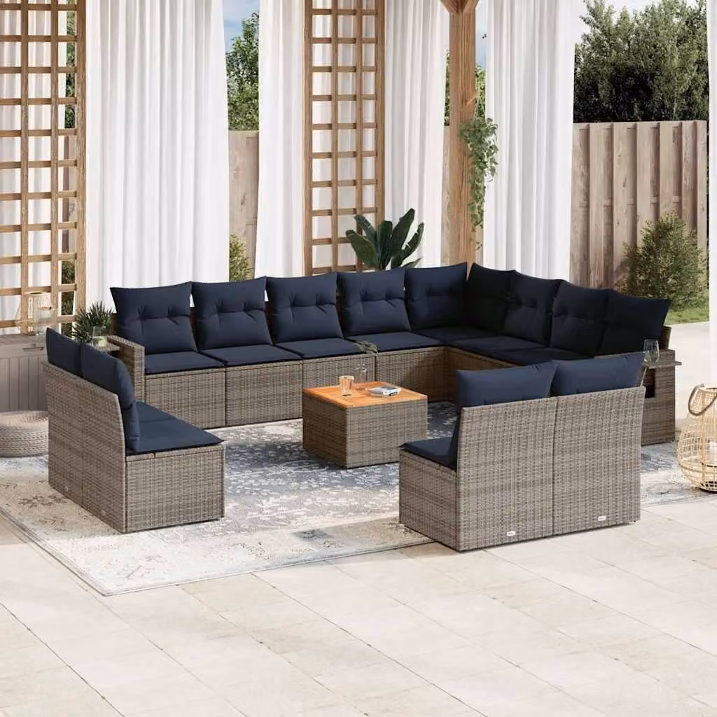 Maison Exclusive - Set da giardino composto da 13 pezzi con cuscini, grigio, polyrattan