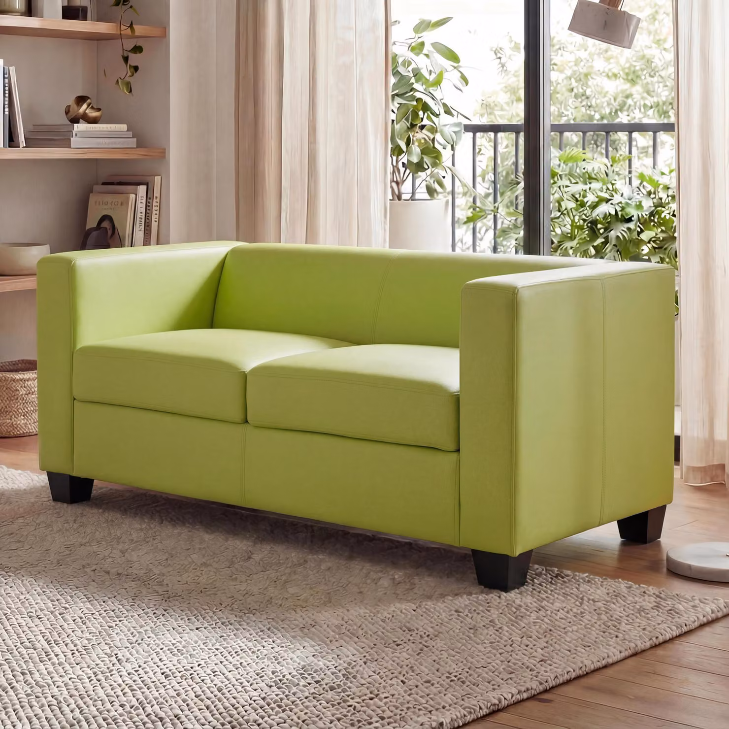 divano a 2 posti divano salotto Lille ~ Similcuoio, verde chiaro